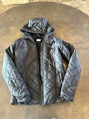 Columbia Womens Black Quilted Hooded Jacket Fleece Lined Full Zip XS XK1191